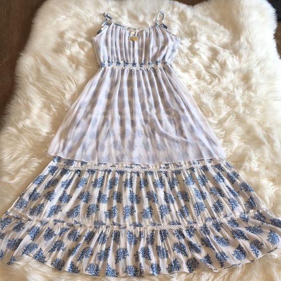 NWT MICHAEL Michael Kors Blue/White Coral Reef Print Maxi Dress - Picture 11 of 16